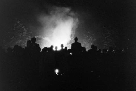 ARH NL Dierssen 1212/0020, Lagerfeuer beim Schwimmfest, Springe, 1952
