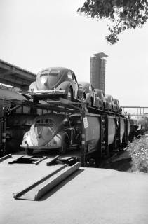 ARH NL Dierssen 1255/0010, Verkehrsausstellung: Autotransportzug mit VW-Käfern, München, 1953