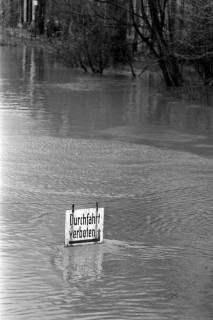 ARH NL Dierssen 1381/0011, "Durchfahrt verboten"-Schild im Hochwasser, Hannover, 1957