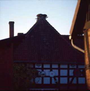 ARH NL Machinowski 409, Storchennest auf einem Fachwerkhaus, Helstorf, 1979