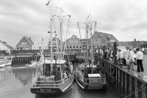 ARH NL Mellin 01-197/0015, Boote und Menschen am Hafen versammelt, Neuharlingersiel, ohne Datum