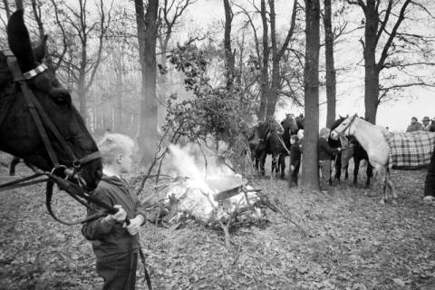 ARH NL Mellin 02-001/0017, Jungen mit Pferden neben einem Lagerfeuer stehend, ohne Datum