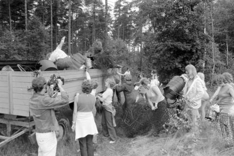 ARH NL Mellin 02-075/0007, Jugendliche beim Beladen eines Anhängers mit Schrott aus einem Wald, Mellendorf/Wedemark?, ohne Datum