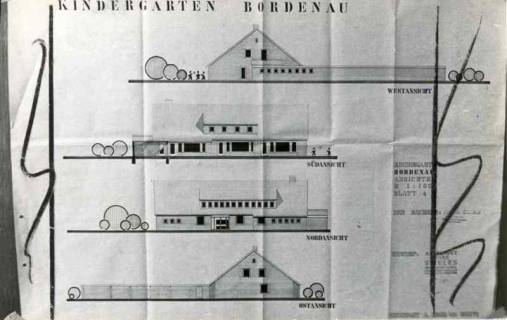 ARH Slg. Bartling 1596, Kindergarten Bordenau, Ansichten, M 1:100, Entwurf: Architekt Hans Sievers, 1972