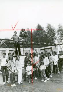 ARH Slg. Bartling 4924, Clubheim des Tennisclub im Bau, Richtfest unter Beteiligung vieler Clubmitglieder, Scharrel, um 1985