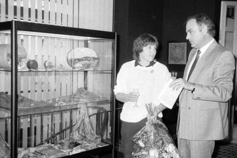 ARH Slg. Weber 02-094/0020, Bankdirektor Hans-Jürgen Anacker mit einer weiteren Person bei einer Kunstausstellung in der Filiale der Dresdner Bank, Gehrden, zwischen 1980/1990