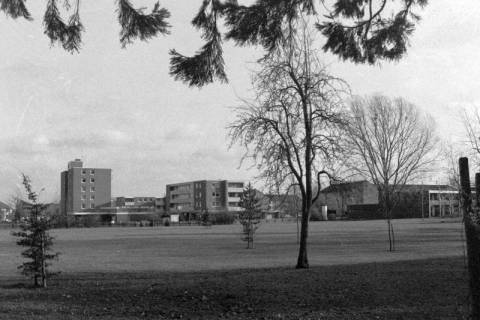 ARH Slg. Weber 02-130/0004, Blick über den Von-Reden-Park auf die Gebäude an der Parkstraße, Gehrden, zwischen 1980/1990