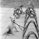 ARH NL Dierssen 1375/0027, Hund und Roller an einem Fahrradständer, Springe